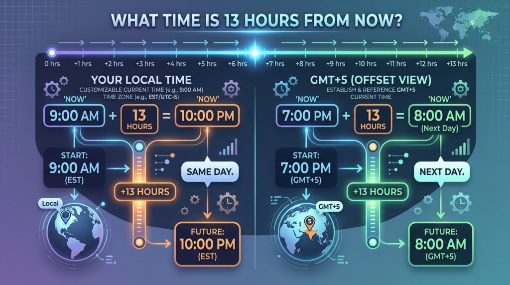 What Time Is 13 Hours From Now? Across Time Zones and GMT+5